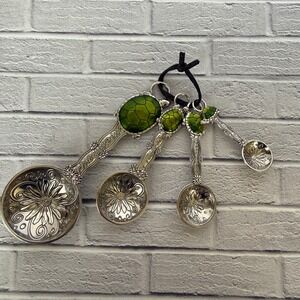 Ganz Sea Turtle Measuring Spoons Set 4 Silver Tone Green Coastal Kitchen Decor